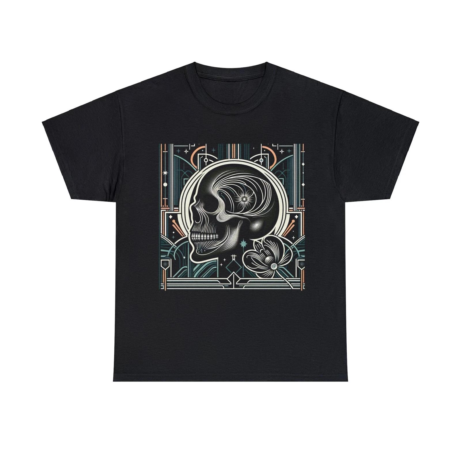

Unisex Adult T Shirt Art Deco Vintage Skull with Geometric Florals Scary Vibes 3XL