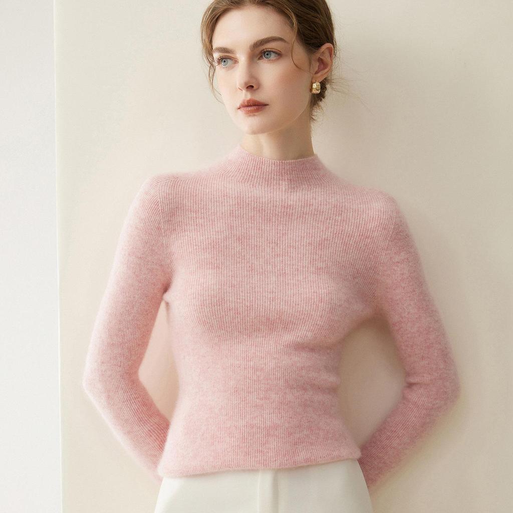 Women's Slim Fit Pure Cashmere Sweater, Half-High Neck, Soft Knit, Solid Color, 2026 Autumn/Winter Collection.