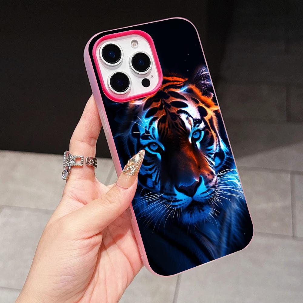 Tiger Neon Jelly Double layer Rose Red Mobile Phone Case for iPhone 17 16 15 14 13 12 11 Air Pro Max Plus Protective