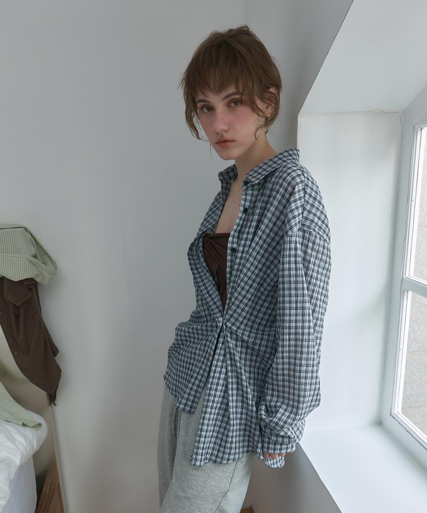 PISCESS Side Button Check Shirt_Blue