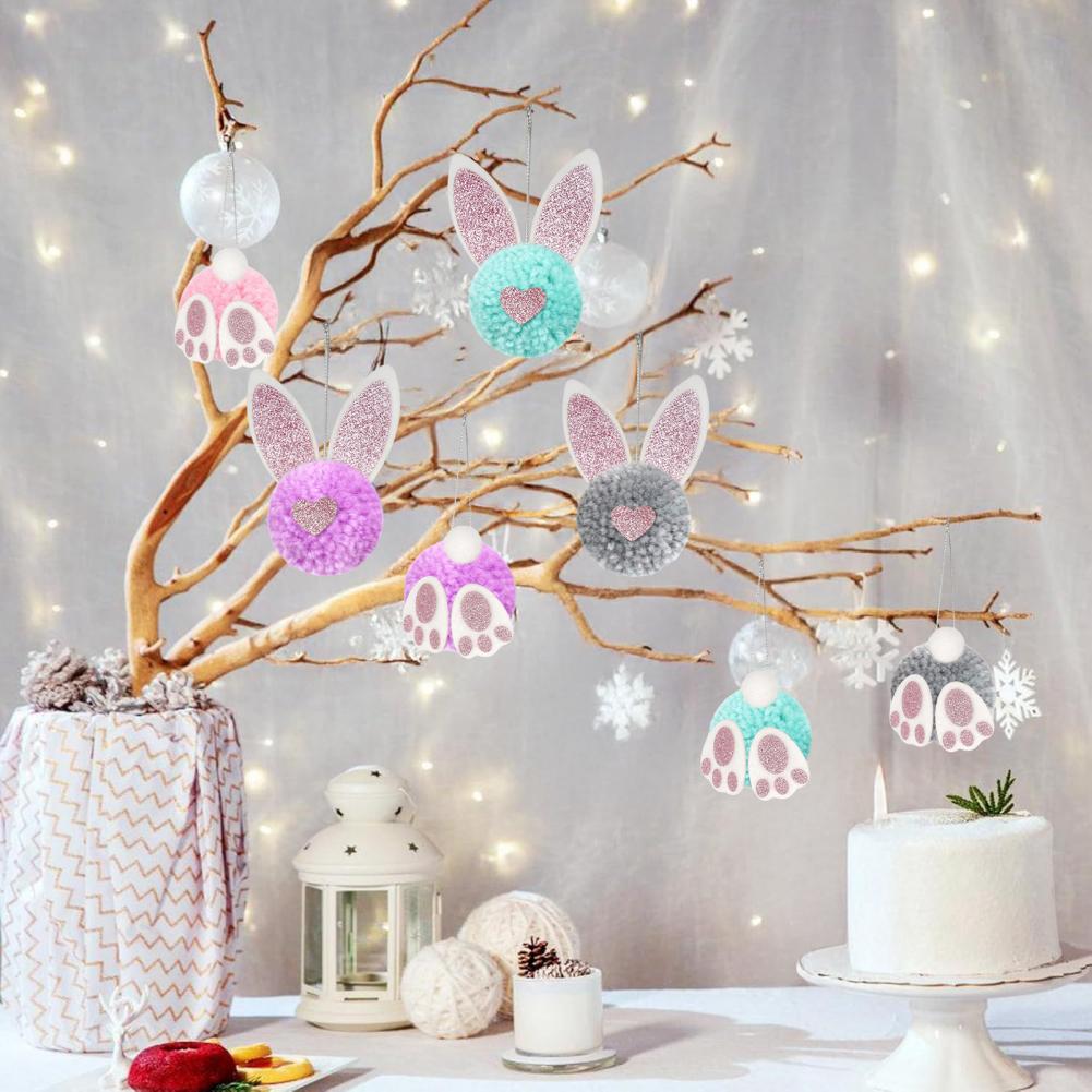 Easter Gift Bag Kids Easter Gift Holder Easter Bunny Hanging Ornament with Glitter Ears Plush Rabbit Decorations for Spring