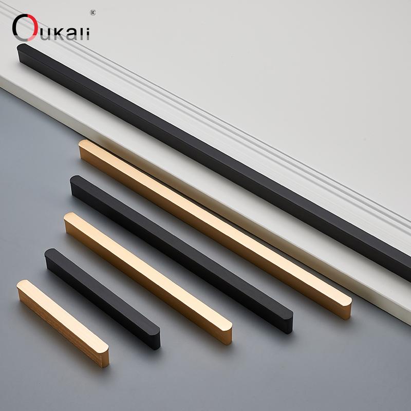 Contemporary and Contracted T Long Handle Clothes Cabinet Drawer Cabinet Golden Black Zinc Alloy Strip Door Handle Round Head