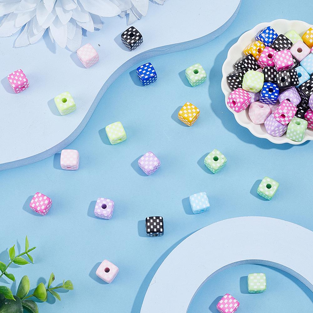 1set 60pcs Opaque Acrylic Beads Cube with Chequer Mixed color 13x13x13mm Hole: 3.5mm
