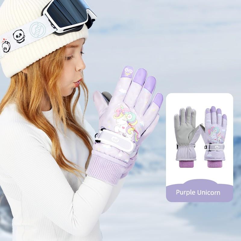 Ski Gloves for Children, Warm Winter Gloves for Boys, Five-Finger Thickened Fleece, Waterproof, Cute Student Gloves for Boys and Girls, Cotton Gloves
