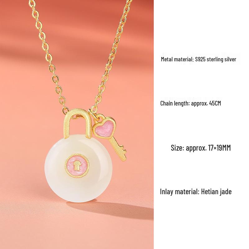 

Elegant Hetian Jade Heart Necklace with s925 Silver Key Chain