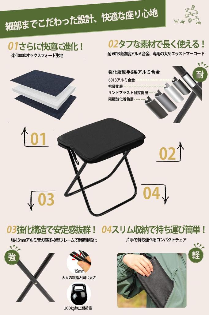 Lightweight Folding Chairs Made of Aluminum Portable and Convenient for Outdoor with Integrated Storage and Japanese Instruction Manual Perfect for
