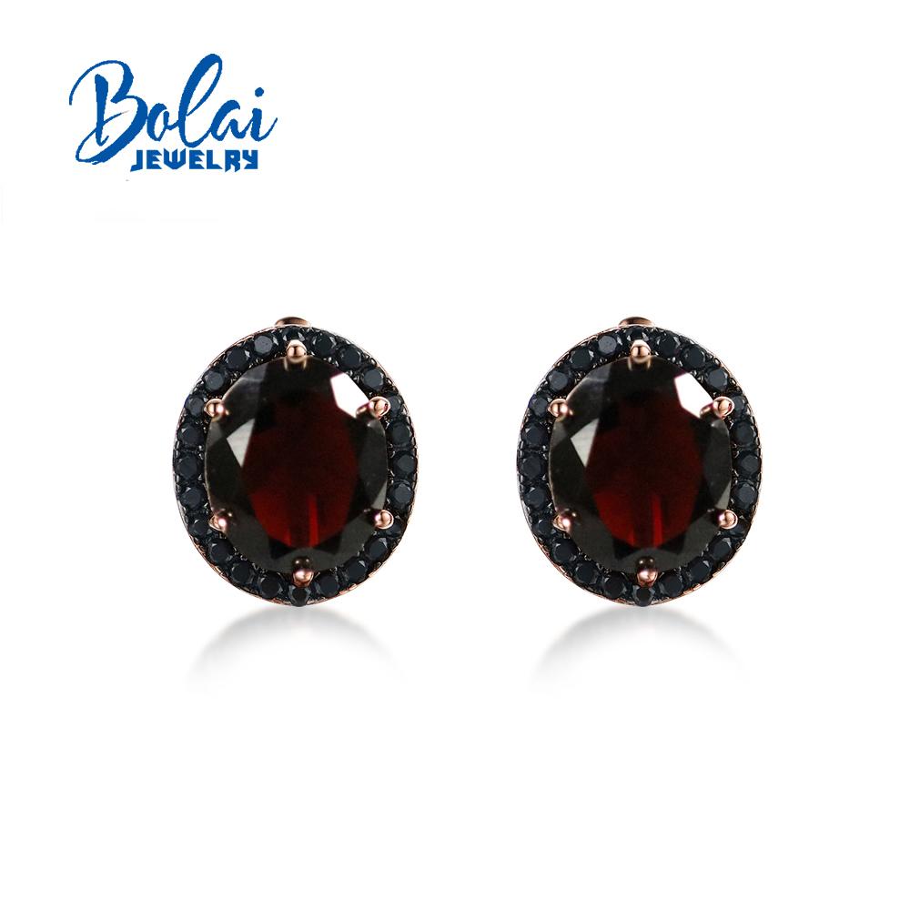 

Bolaijewelry, 2021 новые кольца и серьги с натуральным черным гранатом, элегантные модные аксессуары из стерлингового серебра 925 пробы для женщин