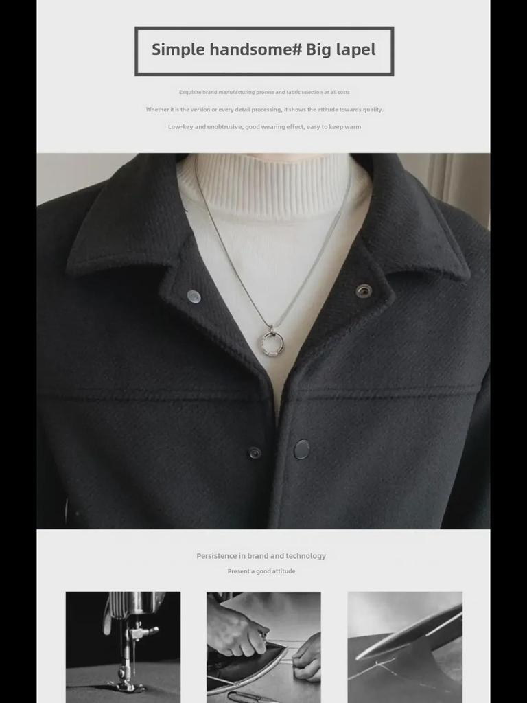 Men's Slim Fit Woolen Coat - Autumn/Winter Solid Color Lapel Jacket