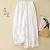 Women's Casual Wide-Leg Elastic Waist Pants - Cotton Linen Double Layer 