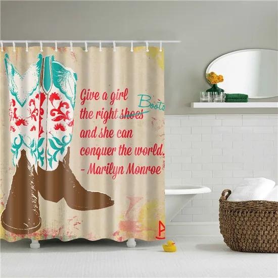Vintage Style Map Anchor Cowboy Printed Shower Curtains With 12 Hooks Waterproof Polyester Decorative Bathroom Curtains