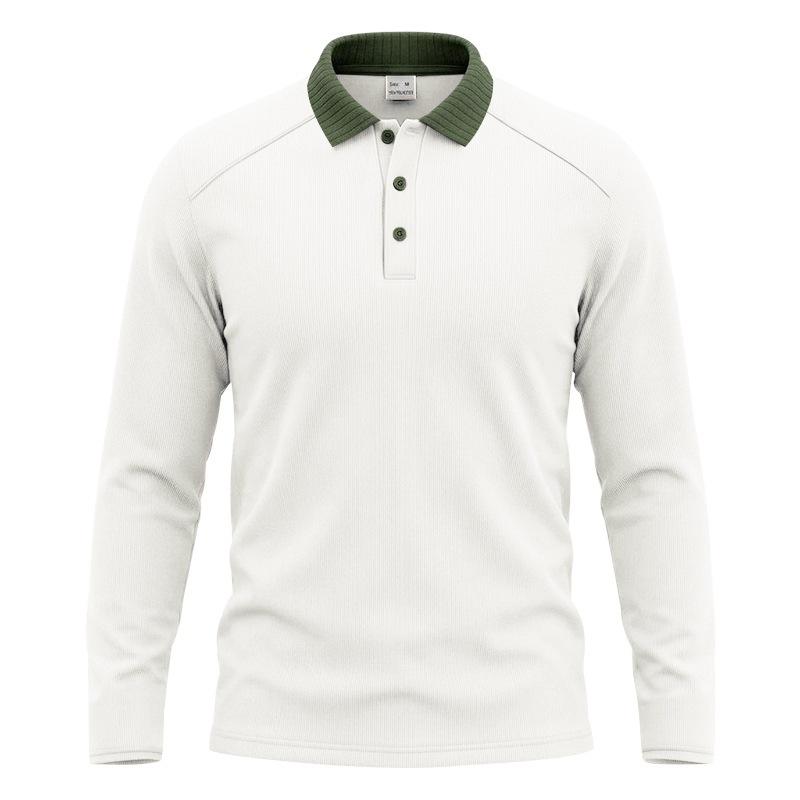 Mens Casual Color Block Long Sleeve Polo Shirt Wrinkle Resistant Breathable Jacquard