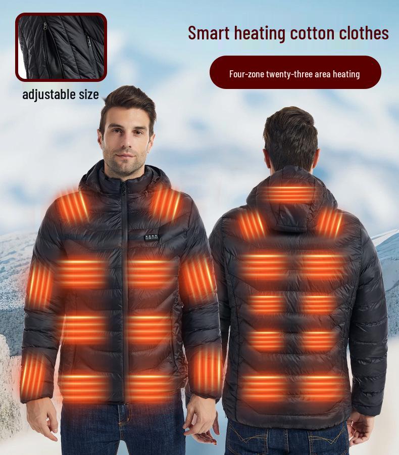 Regulowana Inteligentna Podgrzewana Bawełniana Kurtka z Kapturem - Ciepły Zimowy Płaszcz Plus Size