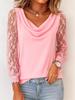 2026 European Women's V-Neck Lace Patchwork Nine-Sleeve Top - Spring/Summer Collection