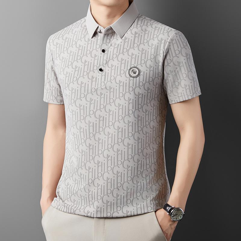 Casual Men's Short-Sleeved T-shirt Men's Summer New Young and Middle-Aged Jacquard Fashion Casual Polo Shirt