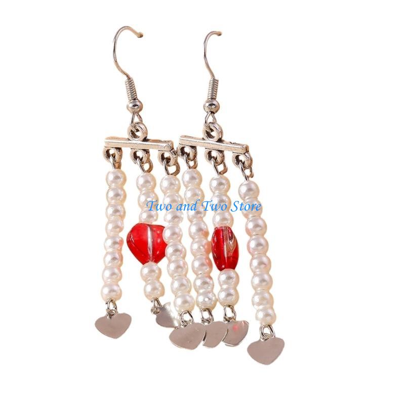 HX6F Fashionable Heart shaped Ear Studs Ear Rings Versatile and Ear Hook Jewelry
