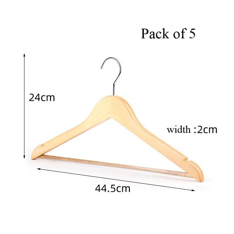 Wooden Hangers 5pcs Solid Wood Coat Hanger Heavy Duty, Smooth Finish High-Grade Wooden Clothes Hanger with Non Slip Pant Bar, 360° Swivel Hook