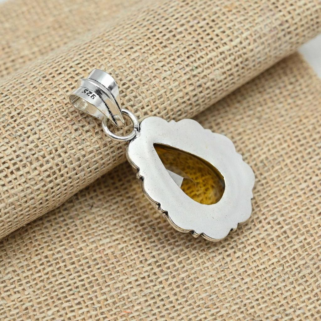Elegant Citrine Topaz Gemstone 925 Sterling Silver Handmade Jewelry Unique Pendant