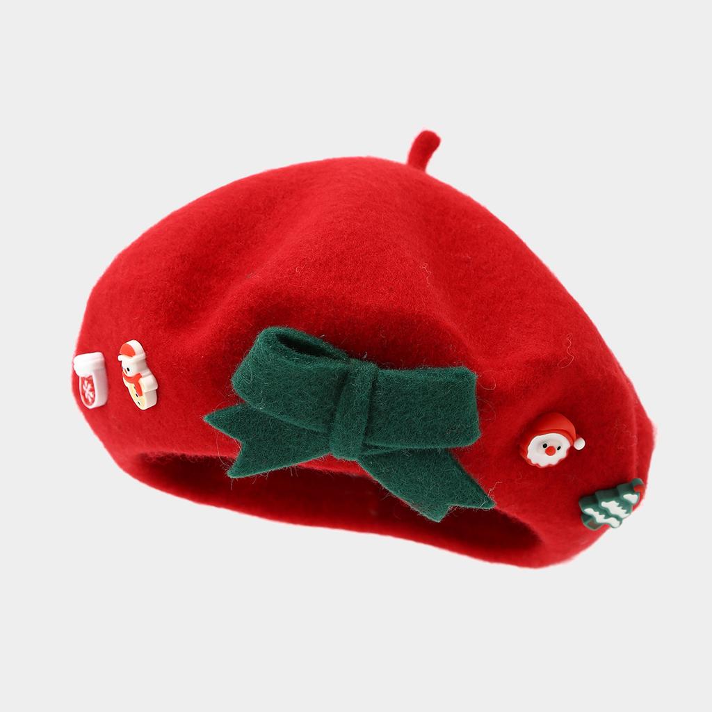 Women's Christmas Beret Hat with, Warm Painter for Winter and Holiday Outfits