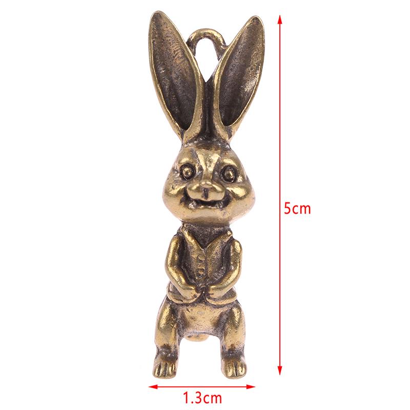 Vintage Brass Cute Rabbits Keychains Pendants Zodiac Animal Key Chains Hangings