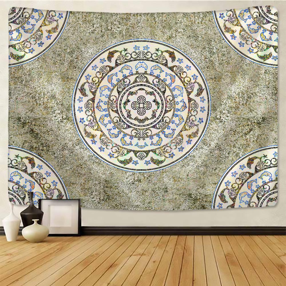 Tapiserie rotundă cu mandala, agățată pe perete, boemă, simplă, retro, misterioasă, din poliester, imprimată, decor pentru dormitor