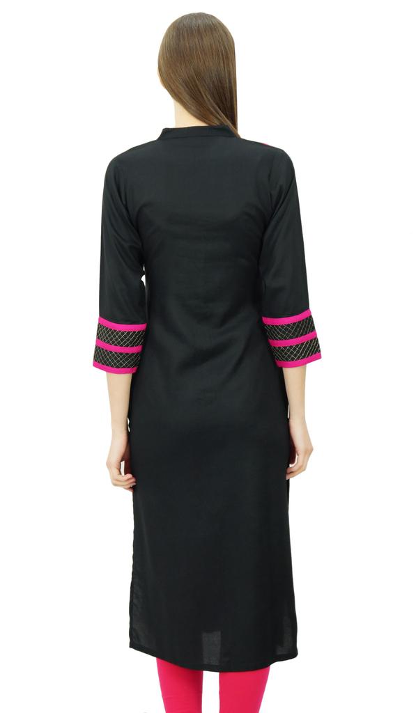 Phagun Womens Rayon Straight Tunic Kurta Open Front Kurti Mandarin Collar Indian