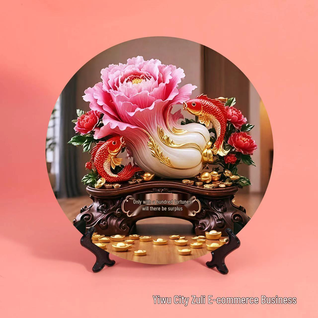 

Five Wealth Gods Decorative Painting: Family Harmony & Prosperity Tabletop Display for New Home Small Diameter 15cm [Slightly Small]