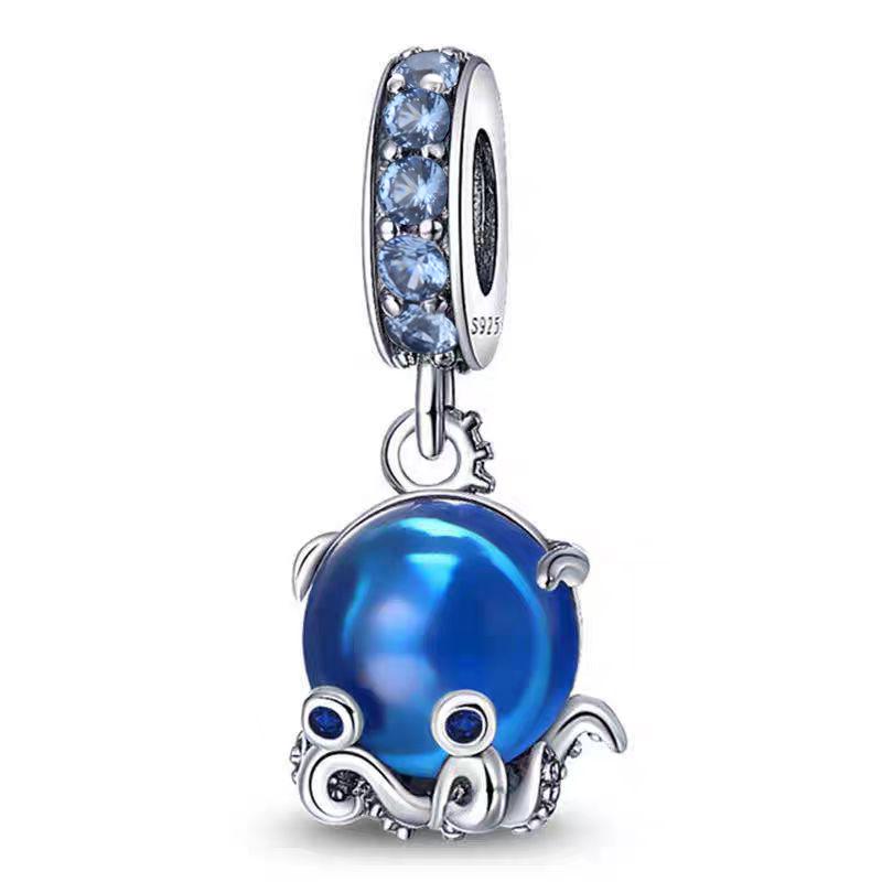 S925 Sterling Silver Starfish, Dolphin, and Turtle Charm Bracelet with Beaded Accessories