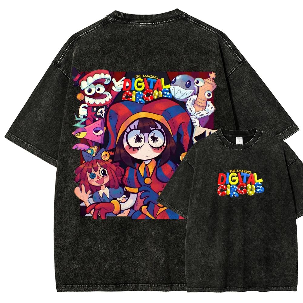 The Amazing Digital Circus Washed T-shirt 2026 New Model Personality Clothes Shirt Year Round Clothing Retro Loose Oversized Plus Size Unisex