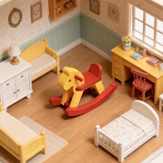 Dollhouse Miniature Ornament, Rocking Horse Exquisite Detailed Accessories, Small Realistic Appearance Furniture for Photo Props Micro Landscape