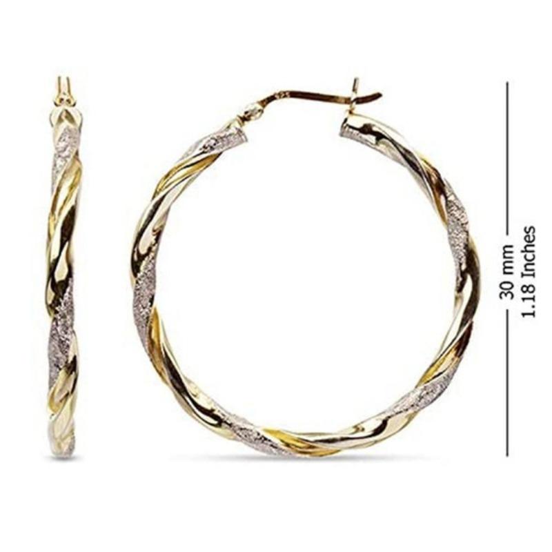 Classic Round Inlaid White Zircon Hoop Earrings Trendy Jewelry New Exquisite Two Tone Metal Wedding Earrings For Women Girl