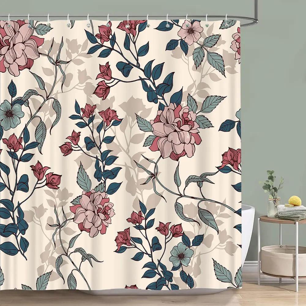 Vintage Blommig Färgstark Fågel Duschdraperi Akvarellmålning Konst Kreativt Hem Polyester Duschdraperier Badrumsdekor