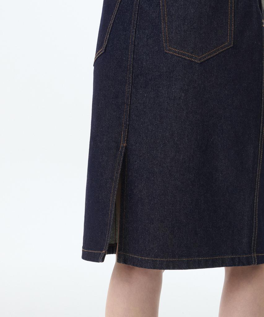Musinsa Standard Woman Women'S Denim Knee-Length Skirt [Deep Indigo]