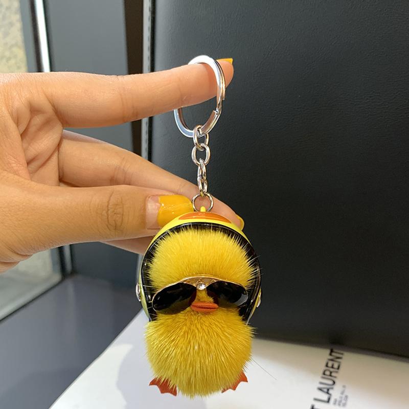 Funny Plush Toy Yellow Duck Keychain With Helmet Key Ring For Women Gift Unique Creative Colorful Animal Women Bag Car Keychain