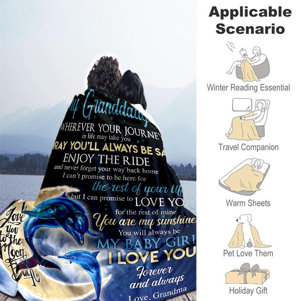 1pc Granddaughter, Blessings Flannel Blanket, Comfortable and Warm Blanket, for Camping Sofa Bed and Couch Office004