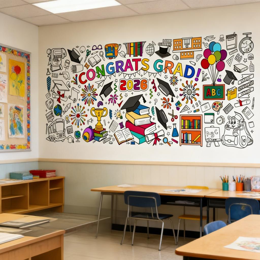 Abschlussfeier Ausmalposter & Einweg-Doodle-Papier-Tischdecke