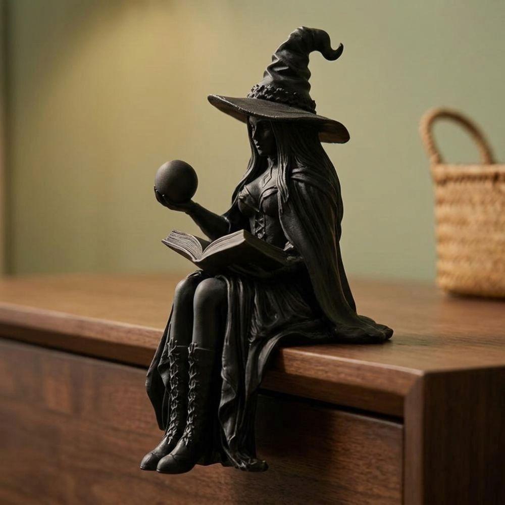 with Book Ball Sitting Witch Figurine Vintage Gothic Crystal Ball Witch Statue  Halloween Party