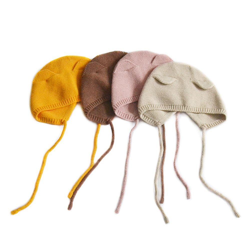 1-4 Years Old Windproof Solid Color Baby Knitted Hat Plush Cute Kids Warm Cap Ears Animation Beanie Hats Baby Kids Kids