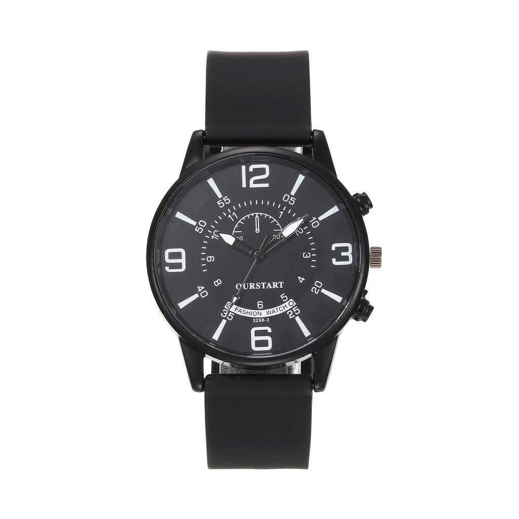 Sporty Ins High-quality Simple Trend Round Dial Pointer Style Silicone Strap Men's Watch