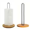 Free-Standing Wood Paper Towel Holder Black Tissue Stand Simple Vertical Napkin Holder  Countertop