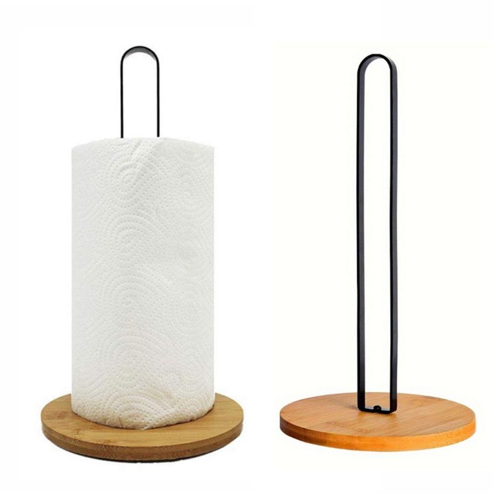 Free-Standing Wood Paper Towel Holder Black Tissue Stand Simple Vertical Napkin Holder  Countertop