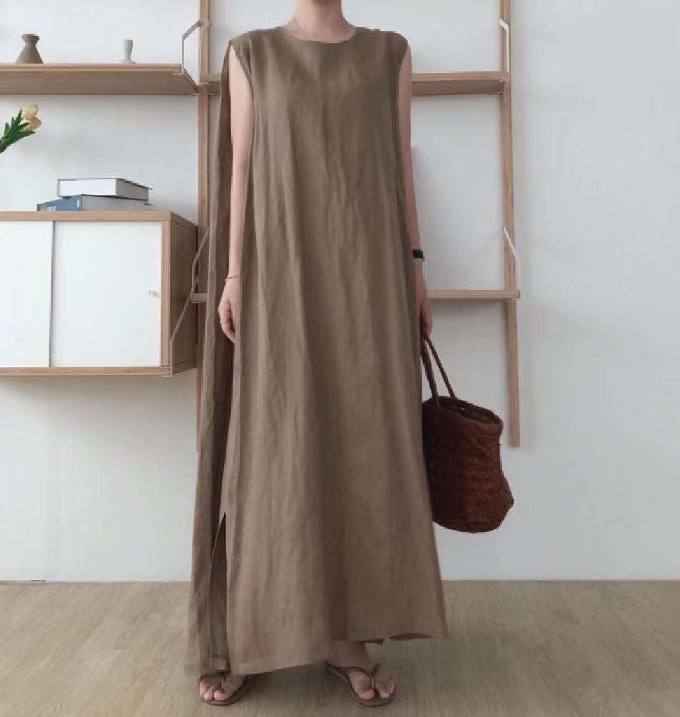 Loose Vest and Long Slit Dress