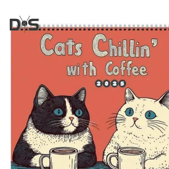 1/2Pcs 2025 Wall Calendar Cats Chillin' with Coffee Wall Calendar 12 Monthly Coffee Cats Calendar Family Office Organizer for Cat Lover Gift