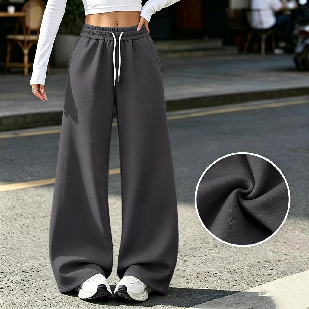 Women's Casual Wide Leg Sweatpants with Pockets Lined Drawstring Joggers for or Athletic Wear