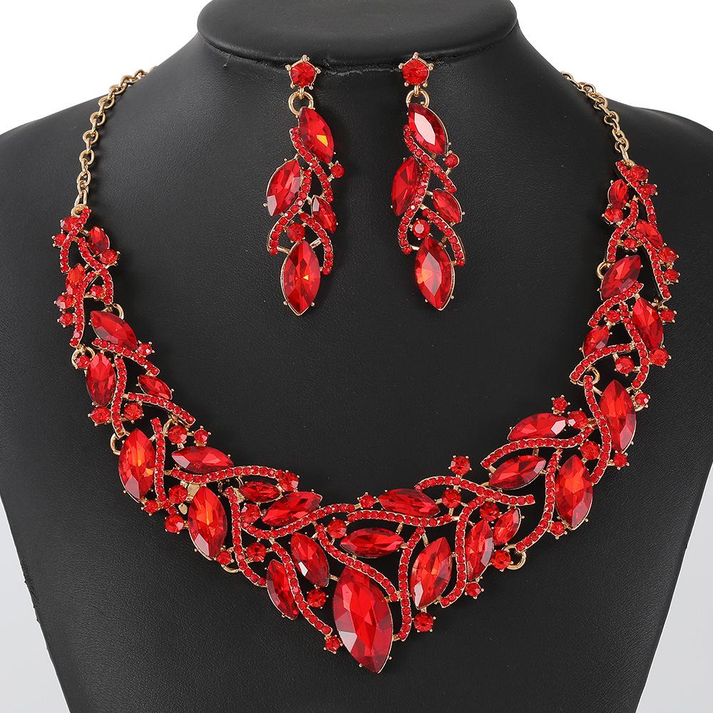 Schmuck Kristall Edelstein Halskette Ohrringe Set Luxus Kleid Bankett Braut Accessoires Damen
