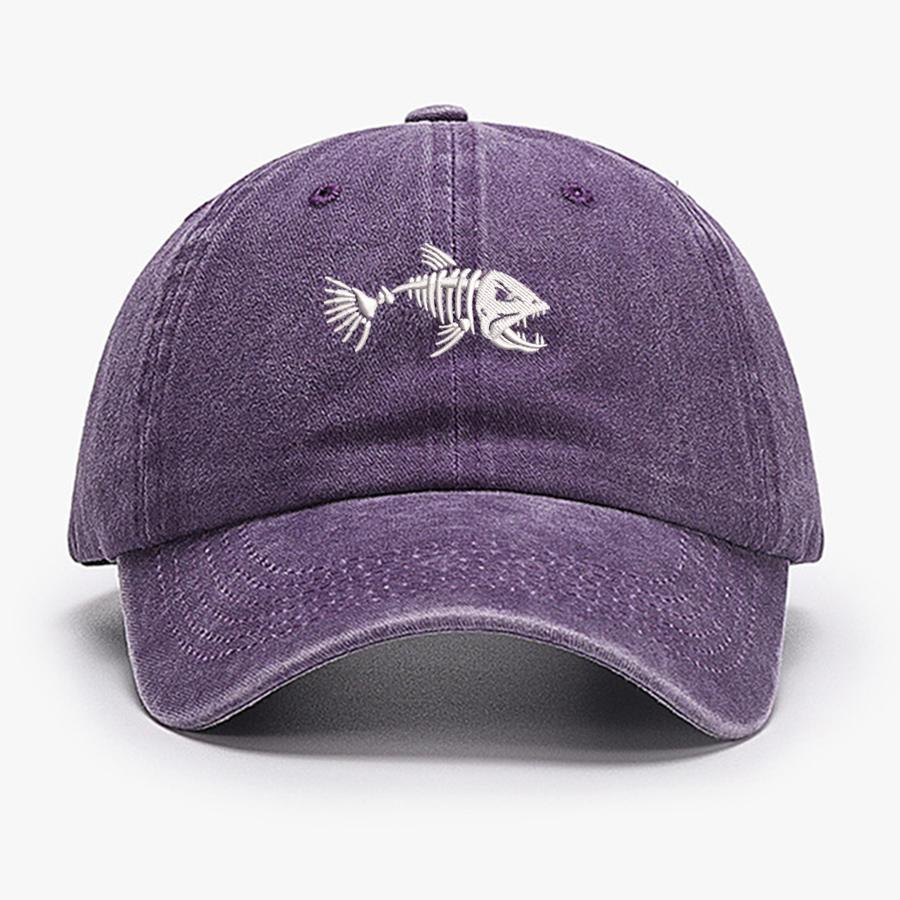 Embroidered Skullfish Fish Bone Vintage Soft Baseball Caps Men Women Water Washed Hat Sports Fishing Summer Autumn Peaked Cap
