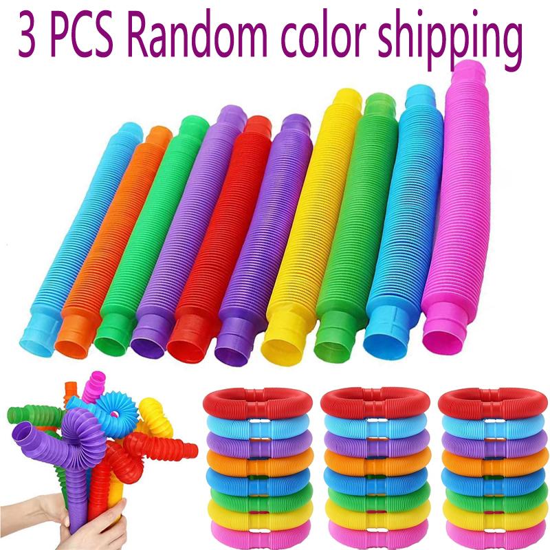 Colorful Pop Tube Rainbow Fidget Toy Telescopic Tube Stress Relief Toy Plastic Stretch Pipe  Plastic Sensory Decompression Toy