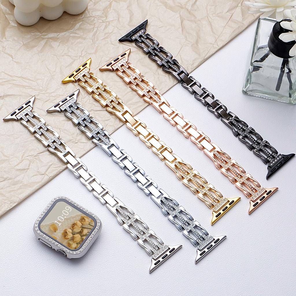 Diamond Strap Suitable for Apple Watch Strap 40mm 44mm 38mm 45/41/ 49mm 42mm Metal Bracelet iWatch Series Se 7 6 3 5 Ultra 2 8 9