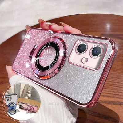 Capa Suporte com Banhado a Glitter Para Motorola Moto G54 G85 G84 G82 G83 G62 G60 G50 G34 G24 G72 G73 G13 G23 G52 Capa de Silicone com Suporte