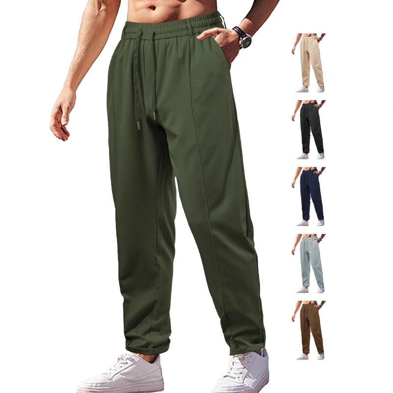 Men's summer loose breathable high waist tether imitation cotton twill shuttle men's trousers casual pants