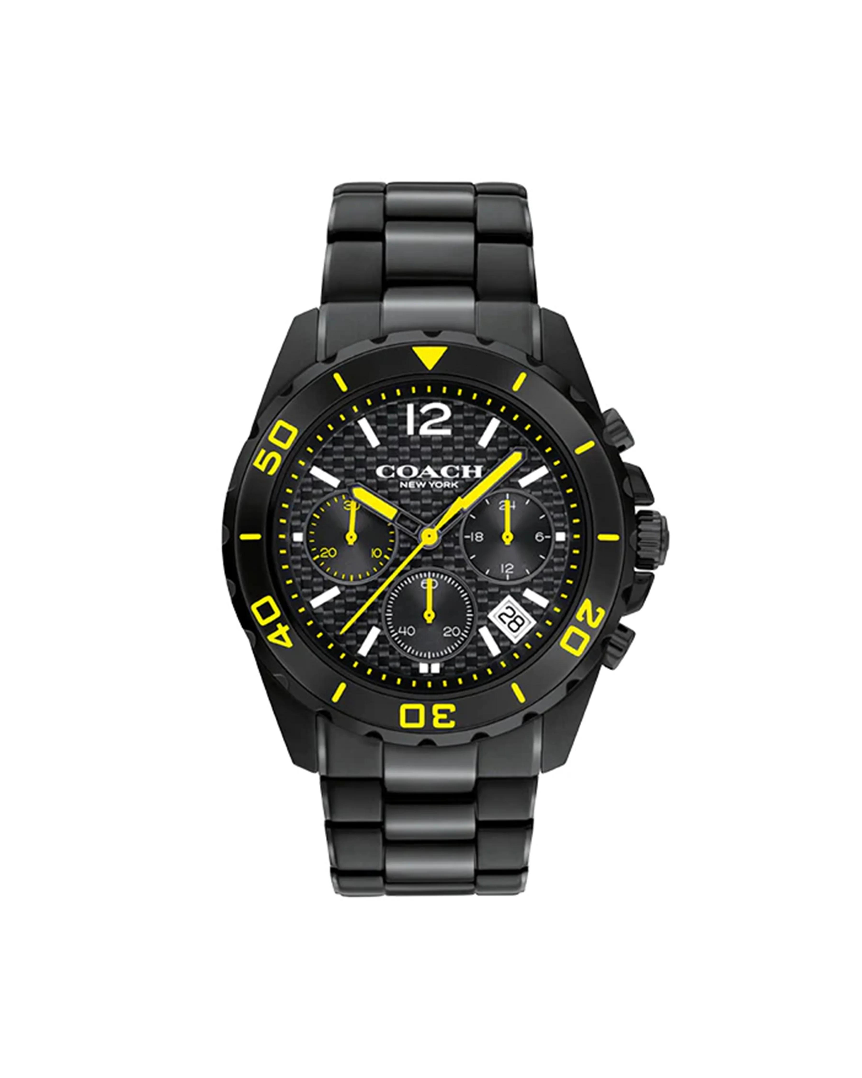 Мужские часы-хронограф COACH Kent с черным и желтым браслетом 14602563 чёрный